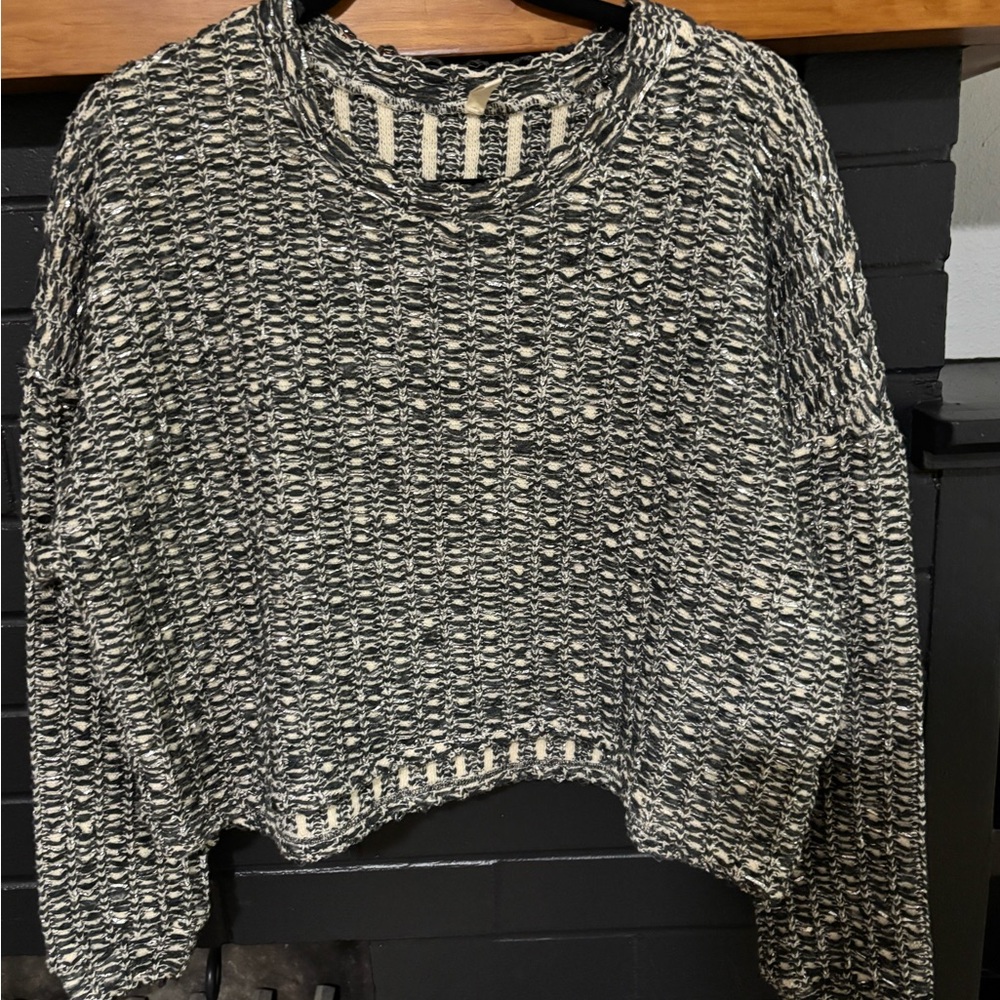 Lanston Blue and White Cropped Sweater - Size M